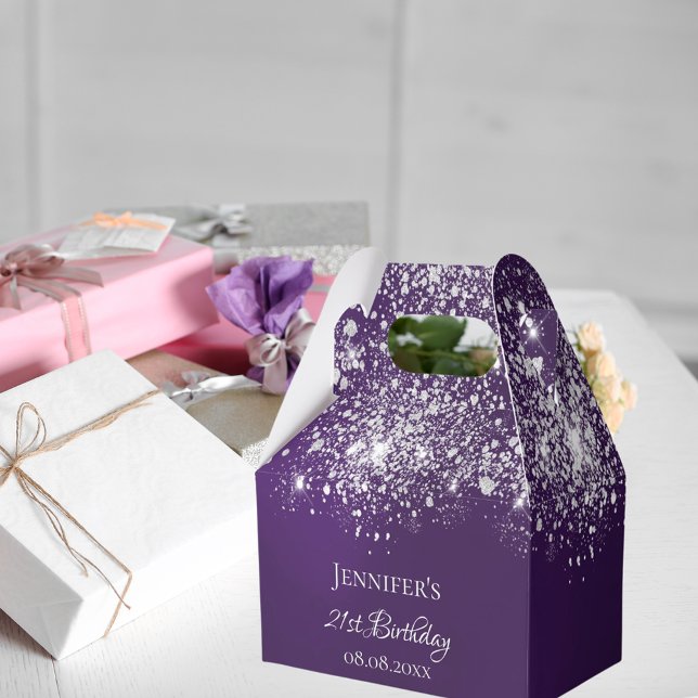 Birthday purple silver glitter name thank you favour box (Creator Uploaded)