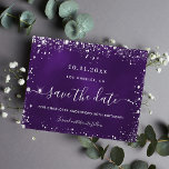Birthday purple silver glitter save date card<br><div class="desc">A glamorous Save the Date card for a 50th (or any age) birthday party. A purple uneven colored background. Decorated with faux silver glitter dust. The text: Save the Date is written with a large trendy hand lettered style script.</div>