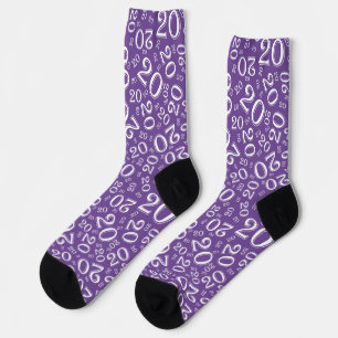 Birthday Purple/White Random Number Pattern 20 Socks