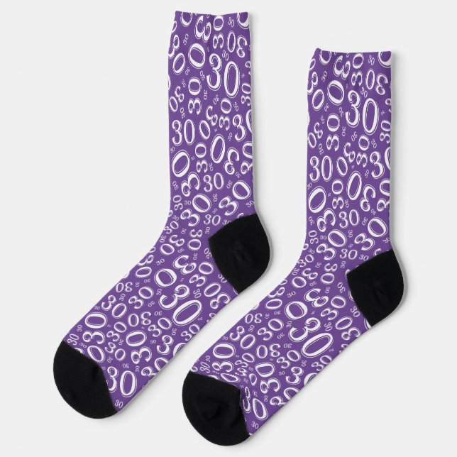 Birthday Purple/White Random Number Pattern 30 Socks (Left)