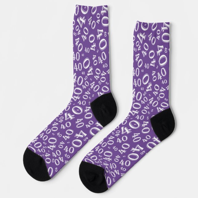 Birthday Purple/White Random Number Pattern 40  Socks (Left)