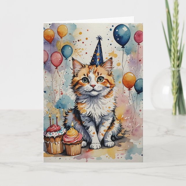 Birthday Purr-fection - Customisable Card (Front)