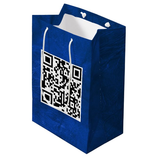 Birthday QR Code On Blue Leather Medium Gift Bag (Front Angled)