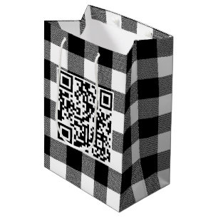Birthday QR Code On Buffalo PLaid Medium Gift Bag