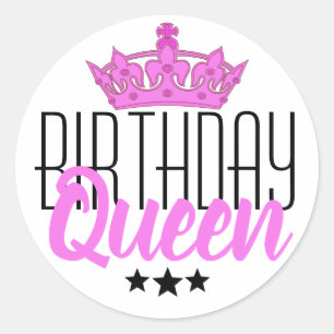 Birthday Queen and Pink Crown Classic Round Sticker