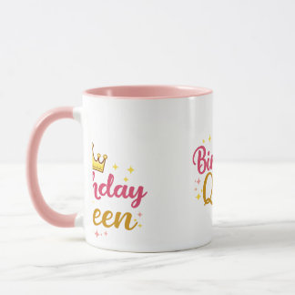 Birthday Queen Crown Design – Cute Pink Gold Birth Mug