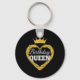 Birthday Queen Crown Golden Sparkle Vibes Party Key Ring