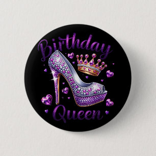 Birthday Queen Crown Hearts High Heel Women Girls 6 Cm Round Badge