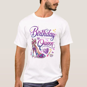 Birthday Queen Crown Hearts High Heel Women Girls  T-Shirt