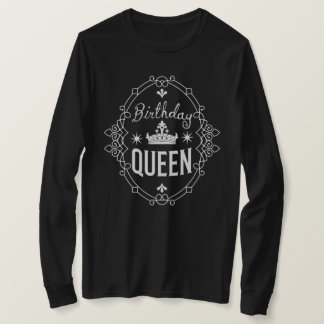 Birthday Queen Crown Typography Vintage Black T-Shirt