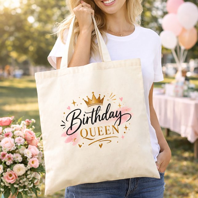 Birthday Queen Elegant Script with Gold Crown Tote Bag (Creator Uploaded)