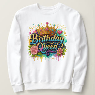 Birthday Queen Gold Crown Floral Watercolor Sweatshirt