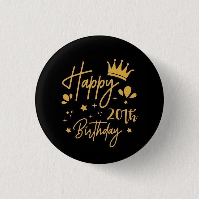 Birthday Queen Gold Glitter Happy 20th Birthday  3 Cm Round Badge (Front)