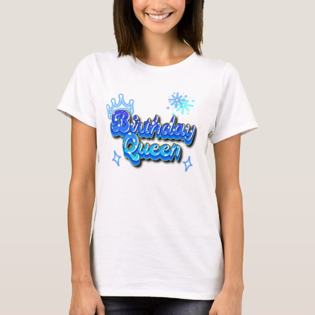 Birthday Queen Gradient Blue 80s Graffiti T-Shirt (Front)
