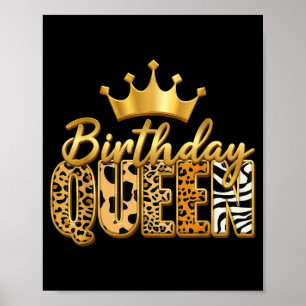 Birthday Queen Leopard Golden Crown Happy Bday Poster