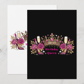 Birthday Queen Pink Crown Glamour Personalizable Invitation
