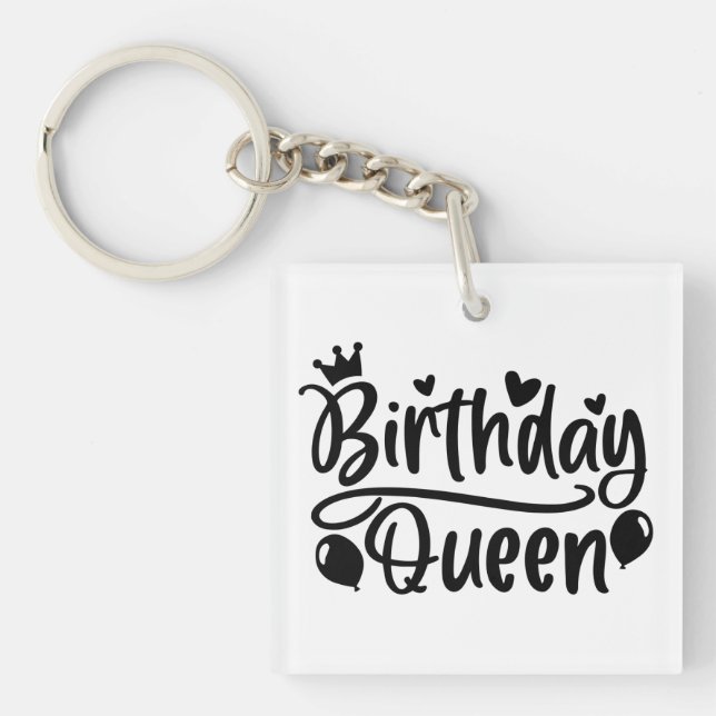 Birthday Queen Square Key Ring (Front)