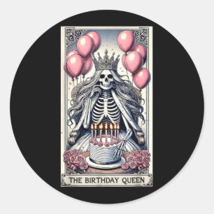 Birthday Queen Tarot Card Cute Gothic Skeleton Classic Round Sticker