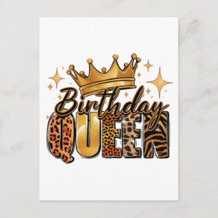 Birthday Queen with Golden Crown Leopard Announcement Postcard