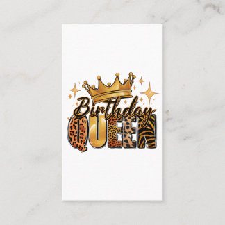 Birthday Queen with Golden Crown Leopard Business Card