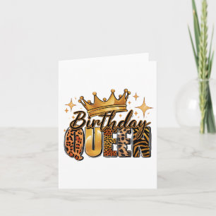 Birthday Queen with Golden Crown Leopard Card