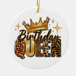 Birthday Queen with Golden Crown Leopard Ceramic Tree Decoration