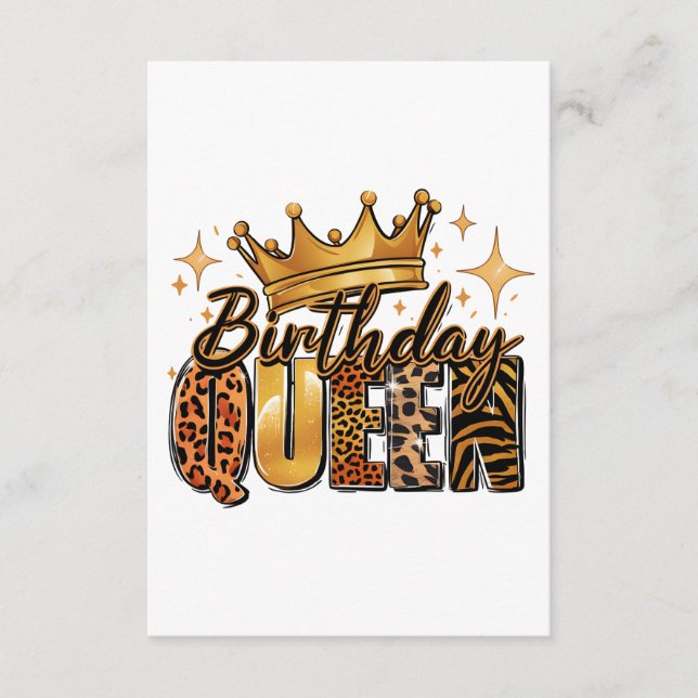 Birthday Queen with Golden Crown Leopard Enclosure Card (Front)