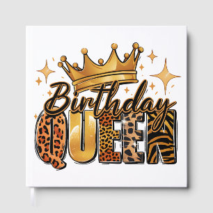 Birthday Queen with Golden Crown Leopard Guest Book