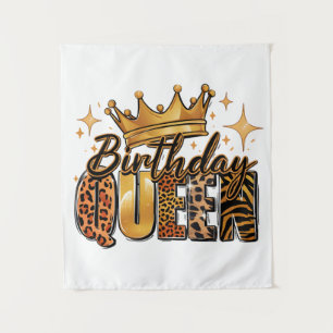 Birthday Queen with Golden Crown Leopard Tapestry
