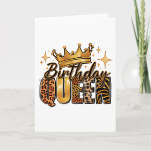 Birthday Queen with Golden Crown Leopard Thank You Card