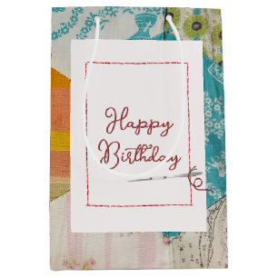 Birthday Quilt Pattern with Needle Medium Gift Bag