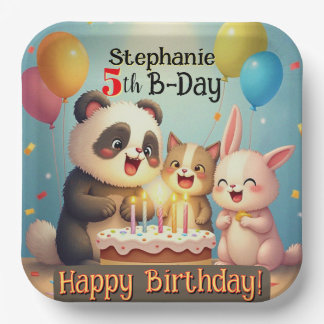Birthday Rabbit Panda Cat Animals  Paper Plate