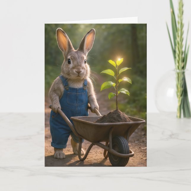 Birthday Rabbit With a Small Tree In a Wheelbarrow Card (Front)