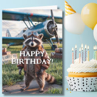 Birthday Racoon Pilot & Aeroplane Photo Funny