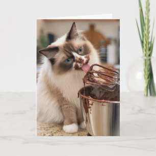 Birthday Ragdoll Cat Licking Mixer Beater Card