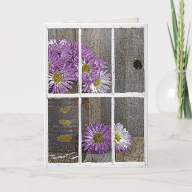 birthday rain on window with mums card (Front)