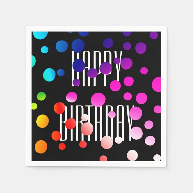 Birthday Rainbow Dots on Black Napkin (Front)