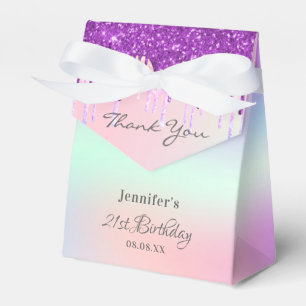 Birthday rainbow purple glitter drips thank you favour box