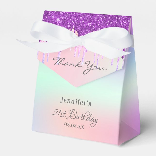 Birthday rainbow purple glitter drips thank you favour box (Front Side)