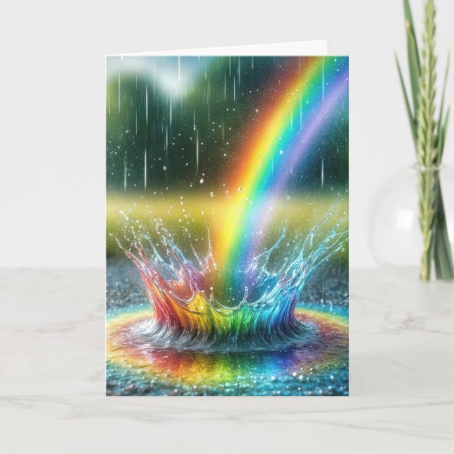 Birthday Rainbow Splashing In a Puddle Card (Front)