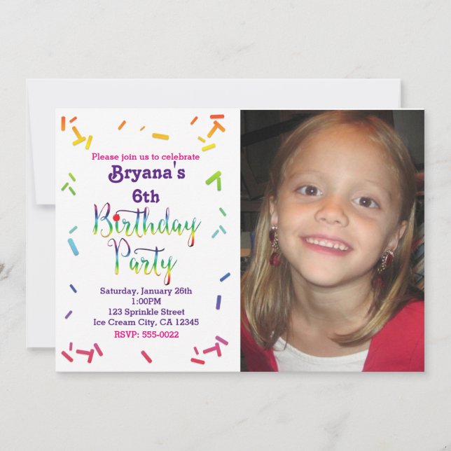 Birthday Rainbow Sprinkles Party Photo Invitation (Front)