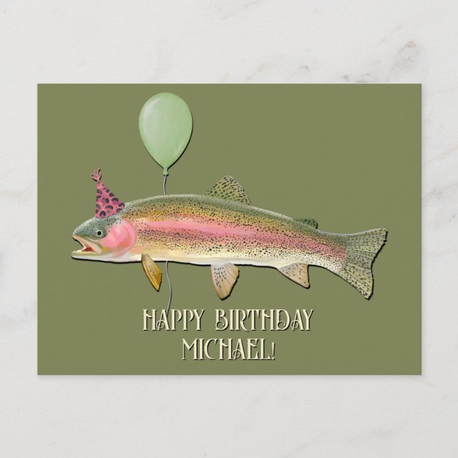 Birthday Rainbow Trout Fishing Postcard (Front)