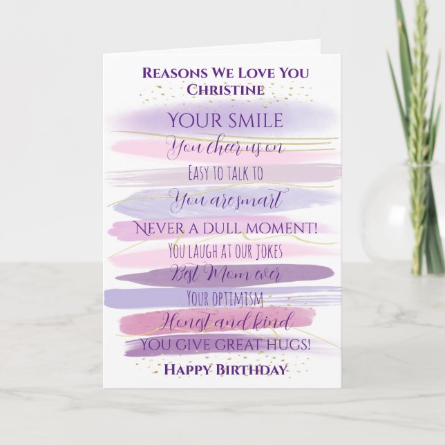 Birthday Reasons We Love You Watercolor Card (Front)