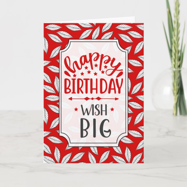 Birthday Red and White Botanical Leaves Card (Front)