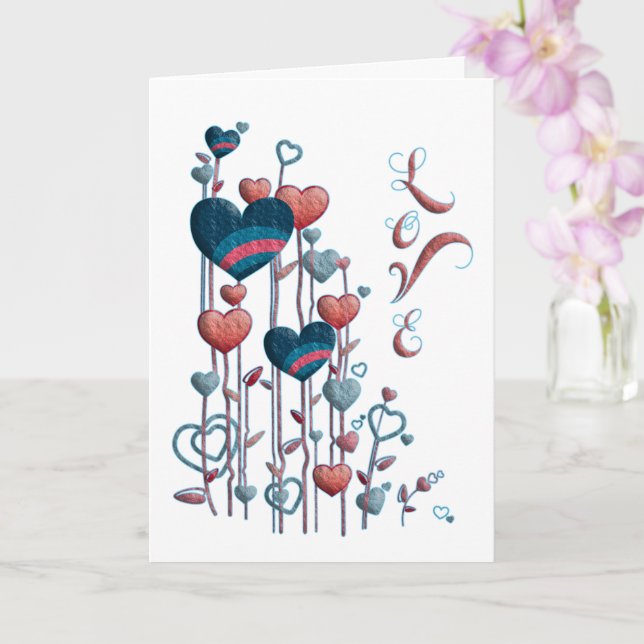 Birthday Red Blue Watercolor Hearts Love Custom Card (Orchid)