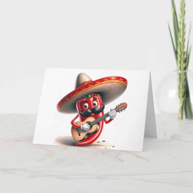 Birthday Red Chilli Pepper Guitar Player Card (Front)