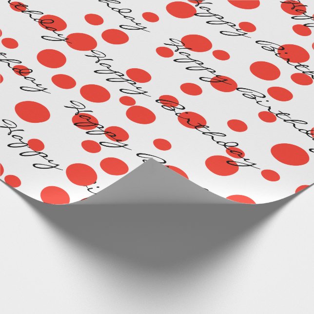 Birthday Red Dots On White   Wrapping Paper (Corner)