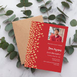 Birthday red gold photo invitation<br><div class="desc">A modern,  elegant and invitation.  A red background decorated with faux gold confetti.  Personalise and add photo,  a name and party details. White text. 

1 sheet = 1 invitation printed edge to edge.</div>
