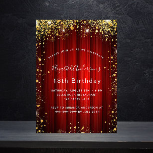 Birthday red gold sparkles movie theatre glamourou invitation