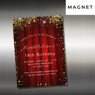 Birthday red gold sparkles movie theatre luxury magnetic invitation